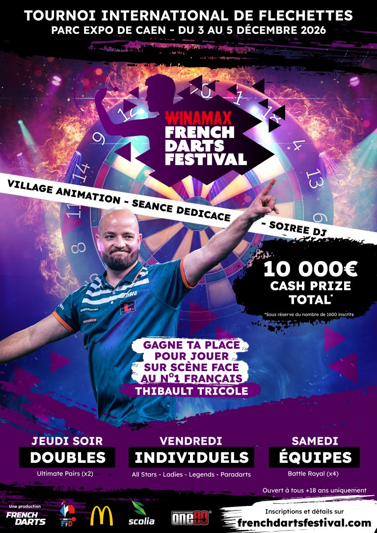 French Darts Fest 5 Sportif Regles FDF AFFICHE Tournoi Portrait A3